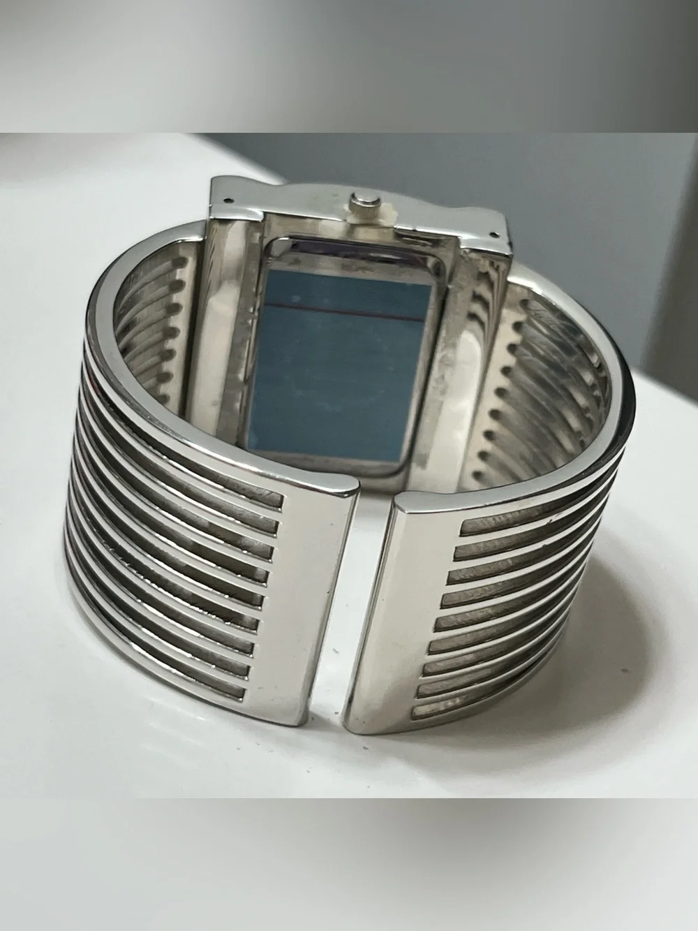 Cannes Silver Cuff Quartz Watch Bracelet - New Battery